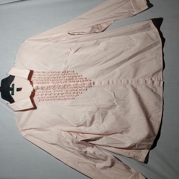 Lauren Ralph Lauren peach & white 100% cotton ruffled women's oxford size 3X‎ - Picture 1 of 6